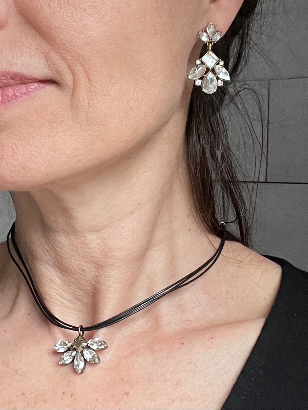 TOVA Beverly Hills Crystal Chandelier Necklace & Bonus Earring Set - Vintage QVC